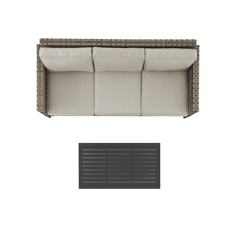 Crosley Prescott Wicker Patio Couch and Coffee Table 2-piece Set