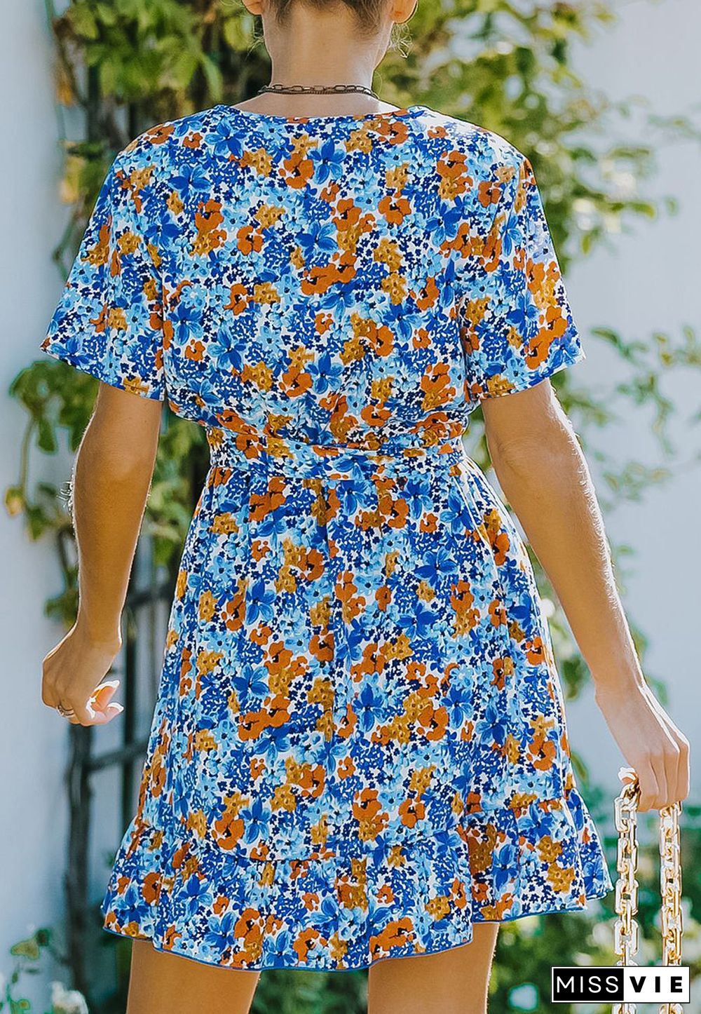 Surplice Ruffle Hem Floral Dress