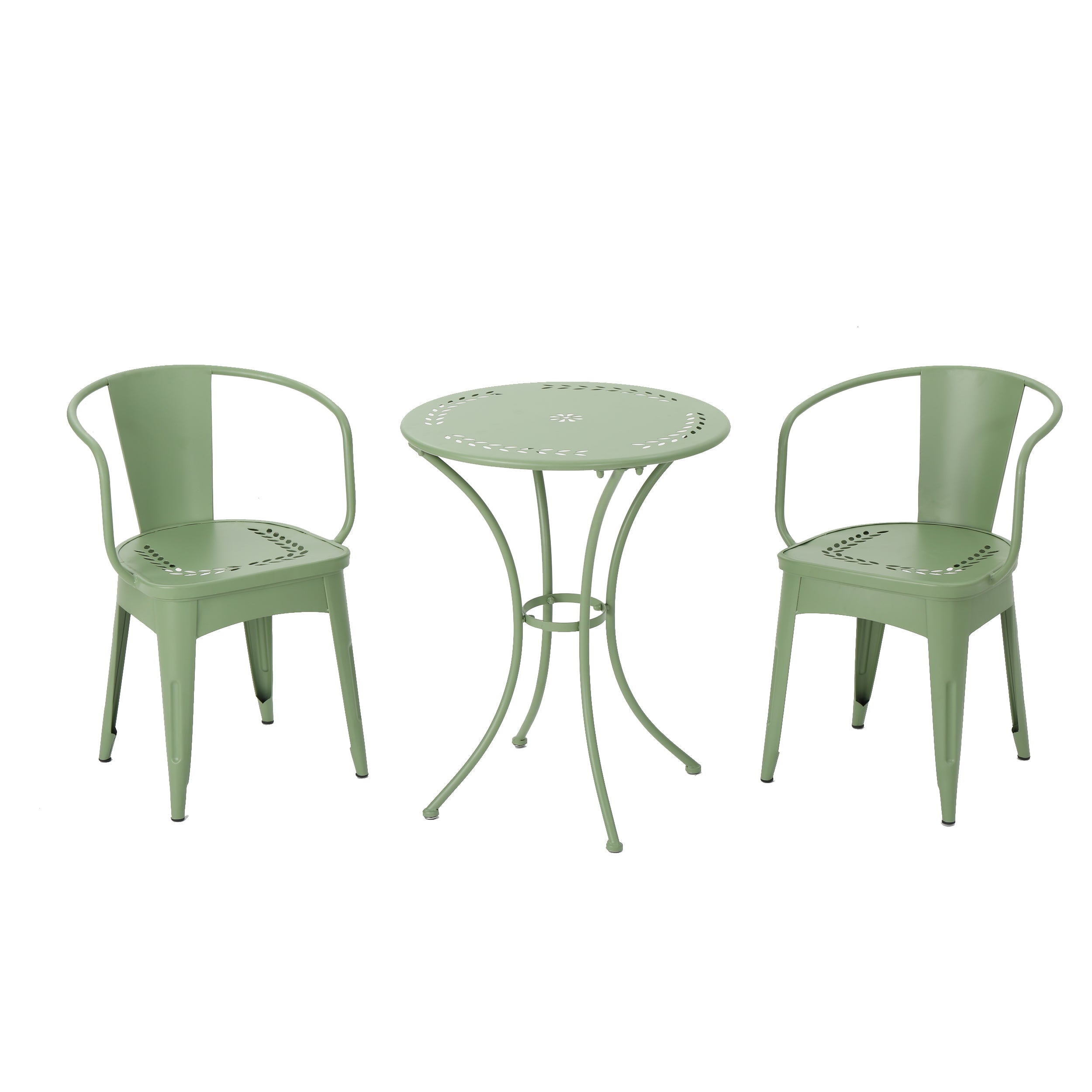 Leona Outdoor 3 Piece Paint Finished Iron Bistro Set