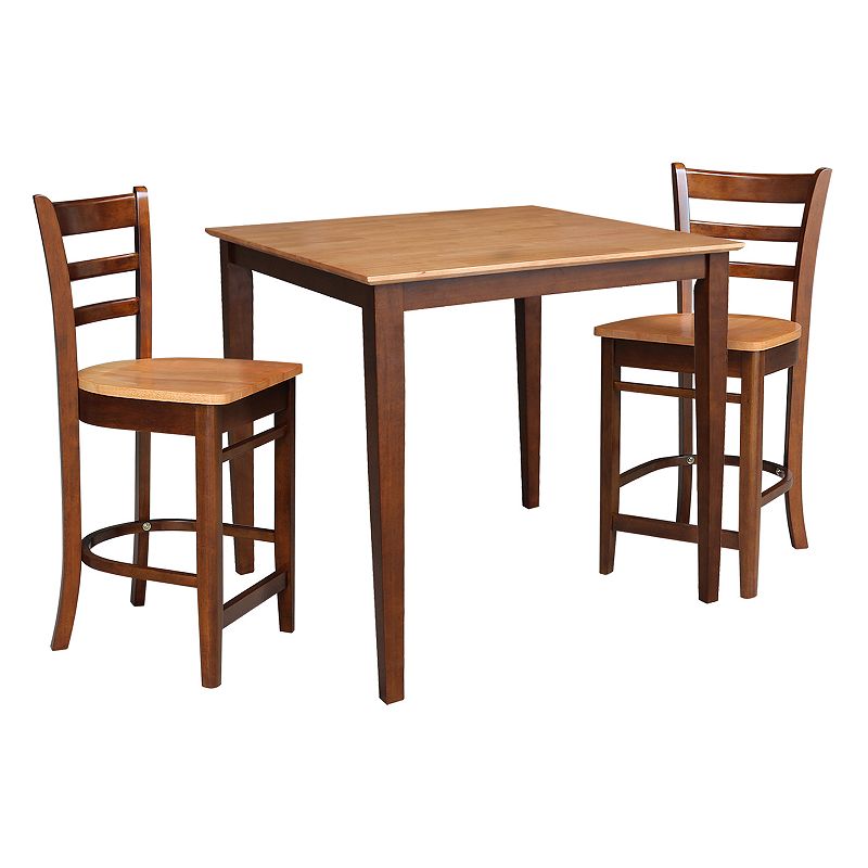 International Concepts Cinnamon Espresso Table and Emily Counter Stool 3-piece Set