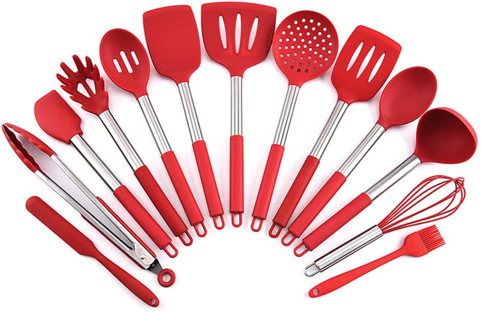 SAYTAY 13 Pieces Silicone Kitchen Utensils Set, Non-stick Heat Resistant Kitchen Gadgets (Red)