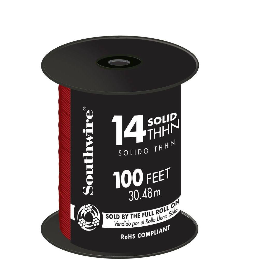 Southwire 100 ft. 14 Red Solid CU THHN Wire 11581684