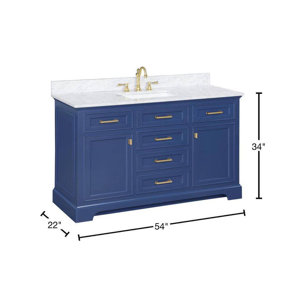 Design Element Milano 54 in. W x 22 in. D Bath Vanity in Blue with Quartz Vanity Top in White with White Basin ML-54-BLU