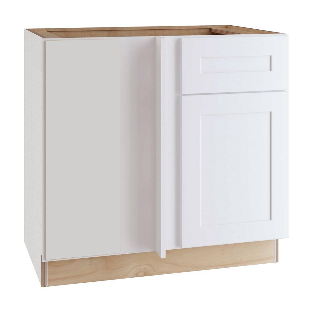 Home Decorators Collection Newport Assembled 36x34.5x24 in. Plywood Shaker Blind Corner Base Kitchen Cabinet Lt Soft Close in Painted Pacific White BBCU42L-NPW