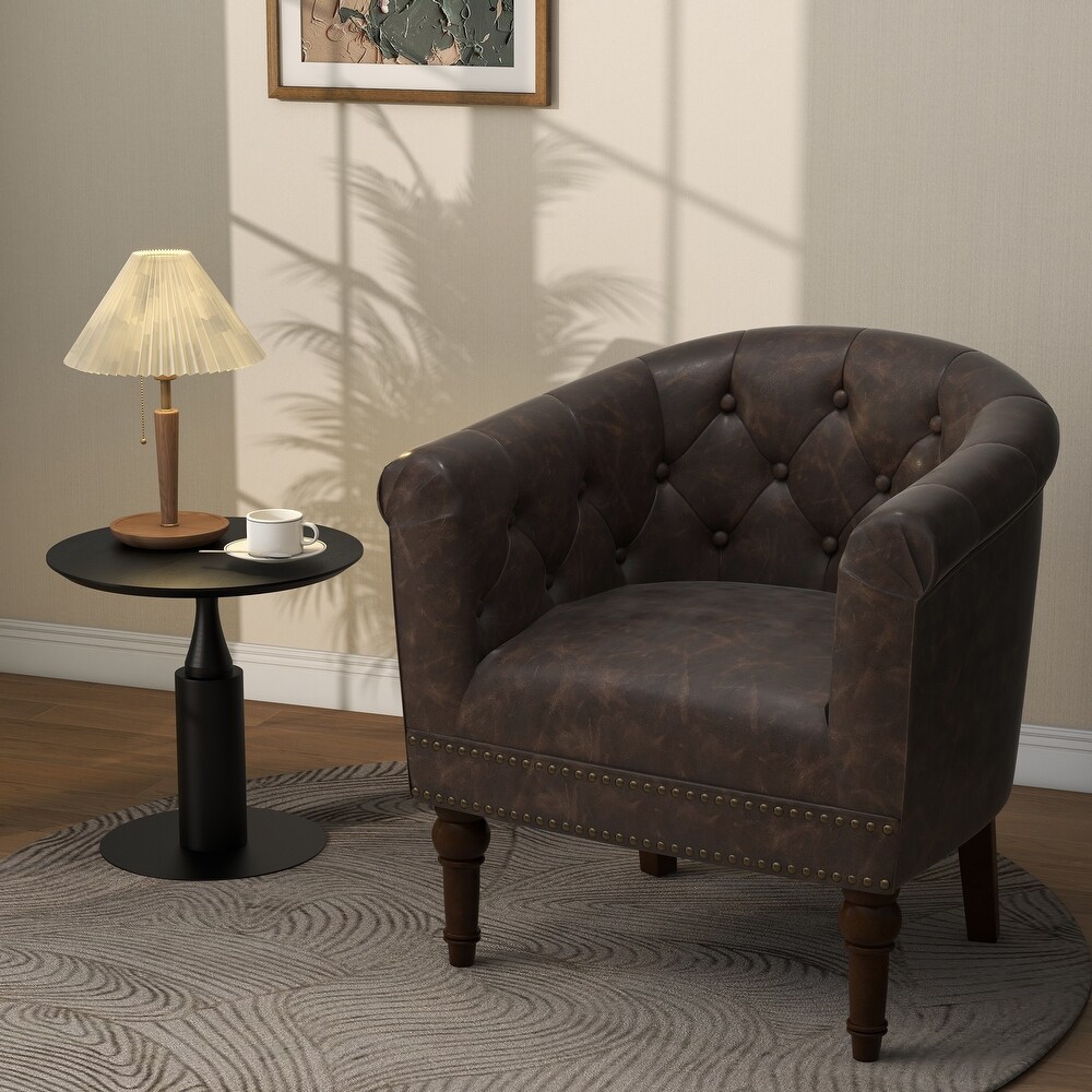 Contemporary PU Leather Tufted Barrel Accent Chair