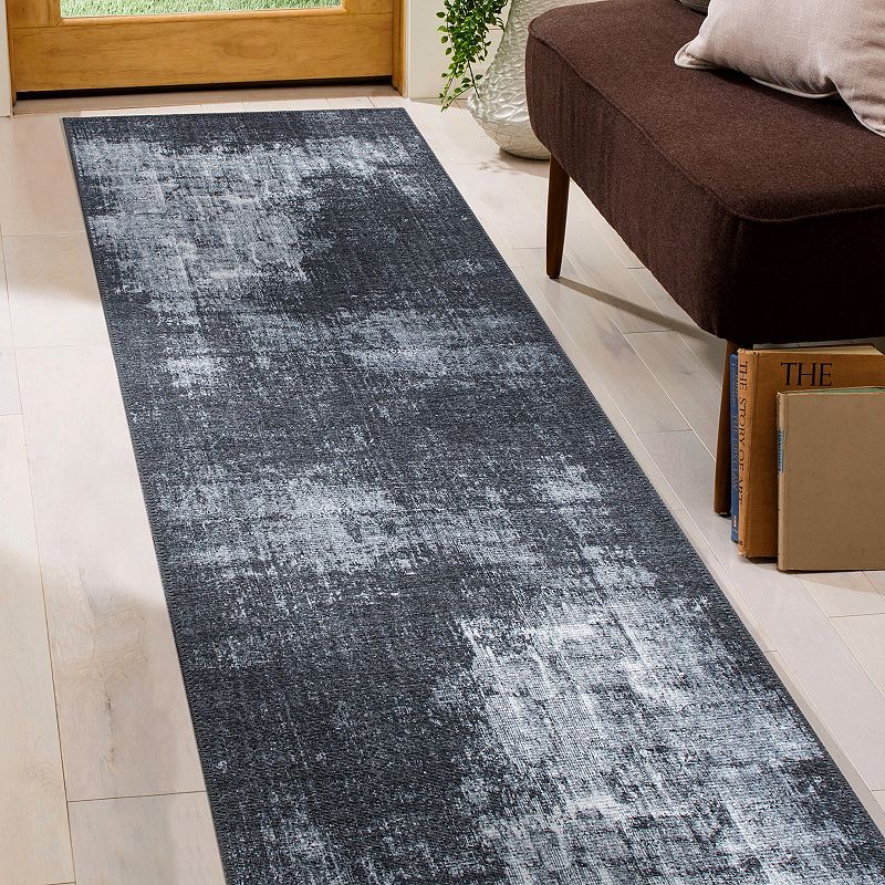 World Rug Gallery Contemporary Distressed Abstract Machine Washable Area Rug