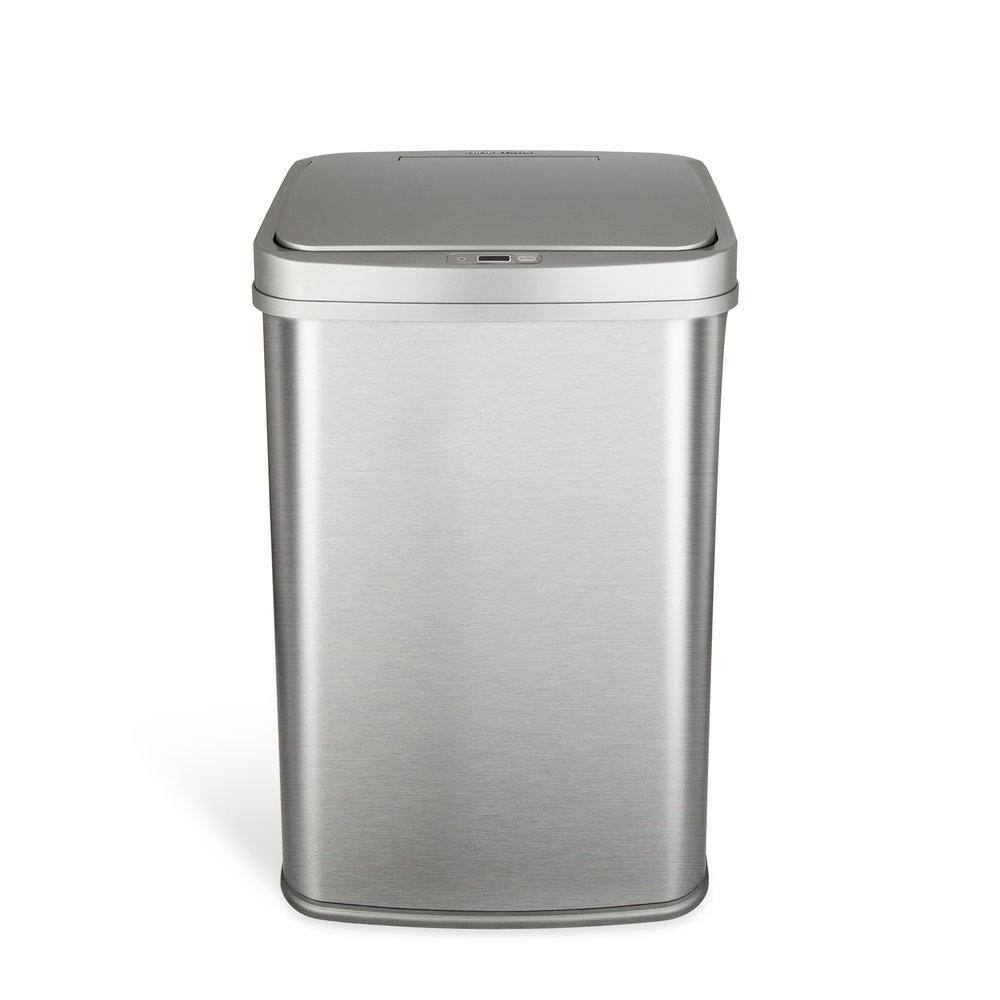 NINESTARS 13 Gal. Silver Stainless Steel Rectangular Shape Motion Sensor Trash Can DZT-50-28SL