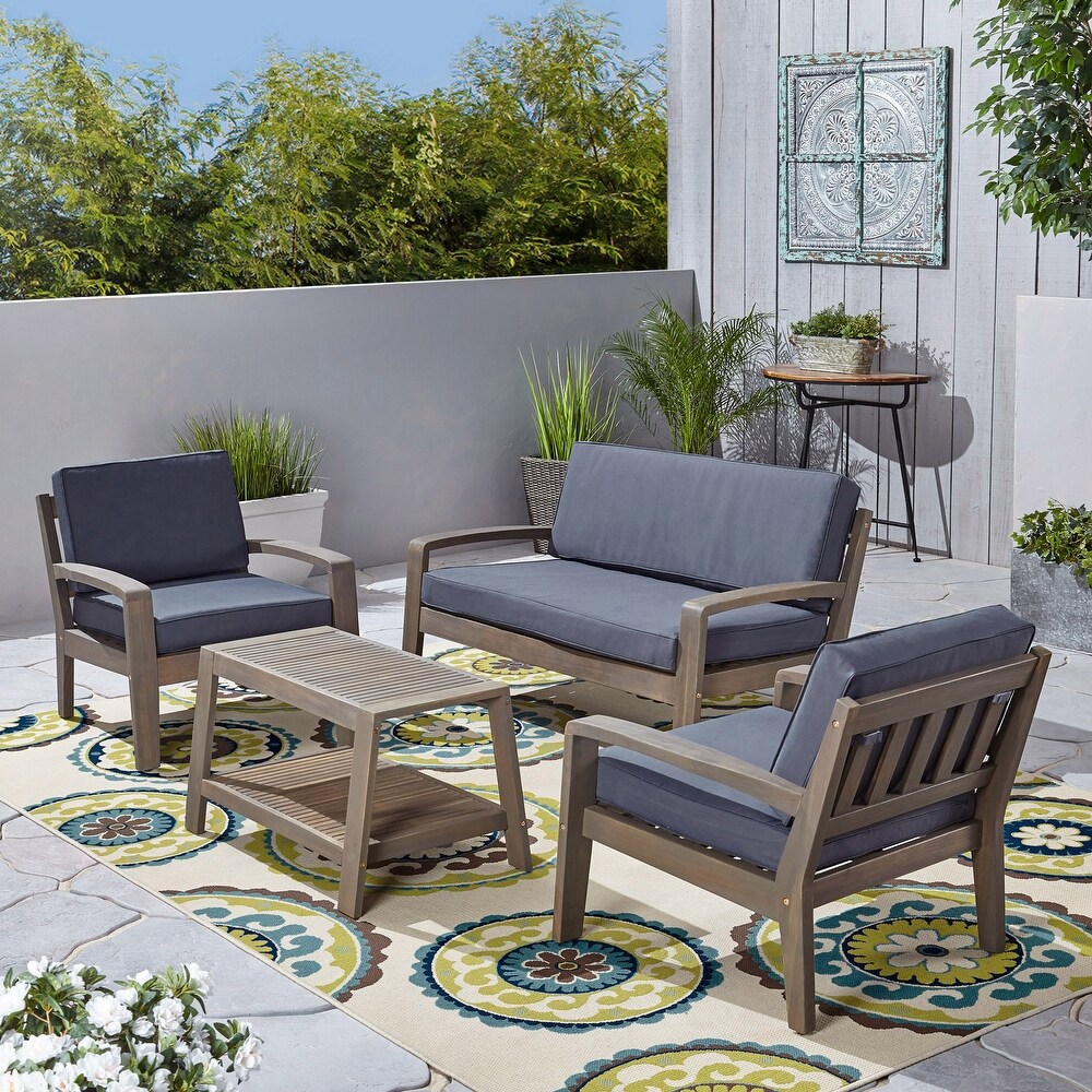 Grenada 4 pc. Outdoor Wood Chat Set by Christopher Knight Home