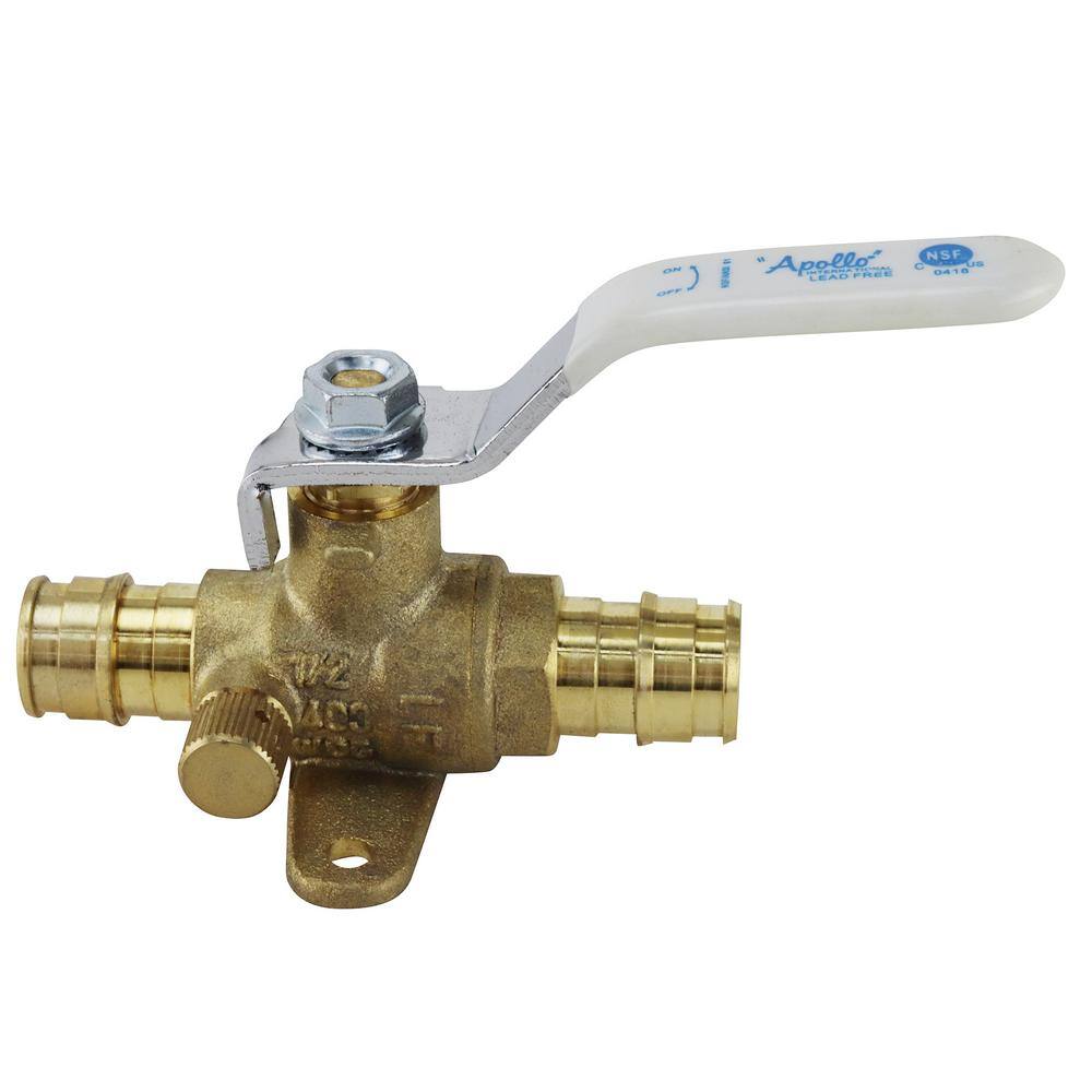 Apollo 12 in. Brass PEX-A Barb Ball Valve with Drain and Mounting Pad EPXV12WD