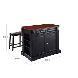 CROSLEY FURNITURE Coventry Black Drop Leaf Kitchen Island with Saddle Stools KF300074BK