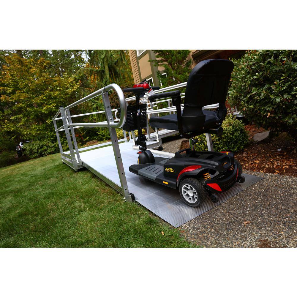 EZ-ACCESS PATHWAY 18 ft. Straight Aluminum Wheelchair Ramp Kit with Solid Surface Tread 2-Line Handrails and 5 ft. Top Platform PS18S55T