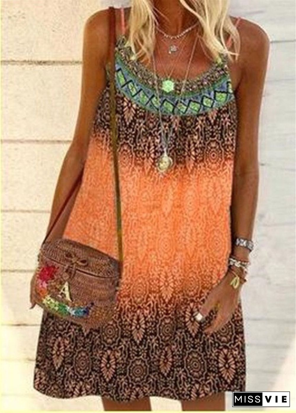 Women's Fashion Summer Casual Sleeveless Boho Style Halter Dress Loose Printed Party Mini Beach Dresses Ladies Robe Femme Plus Size Cami Dress