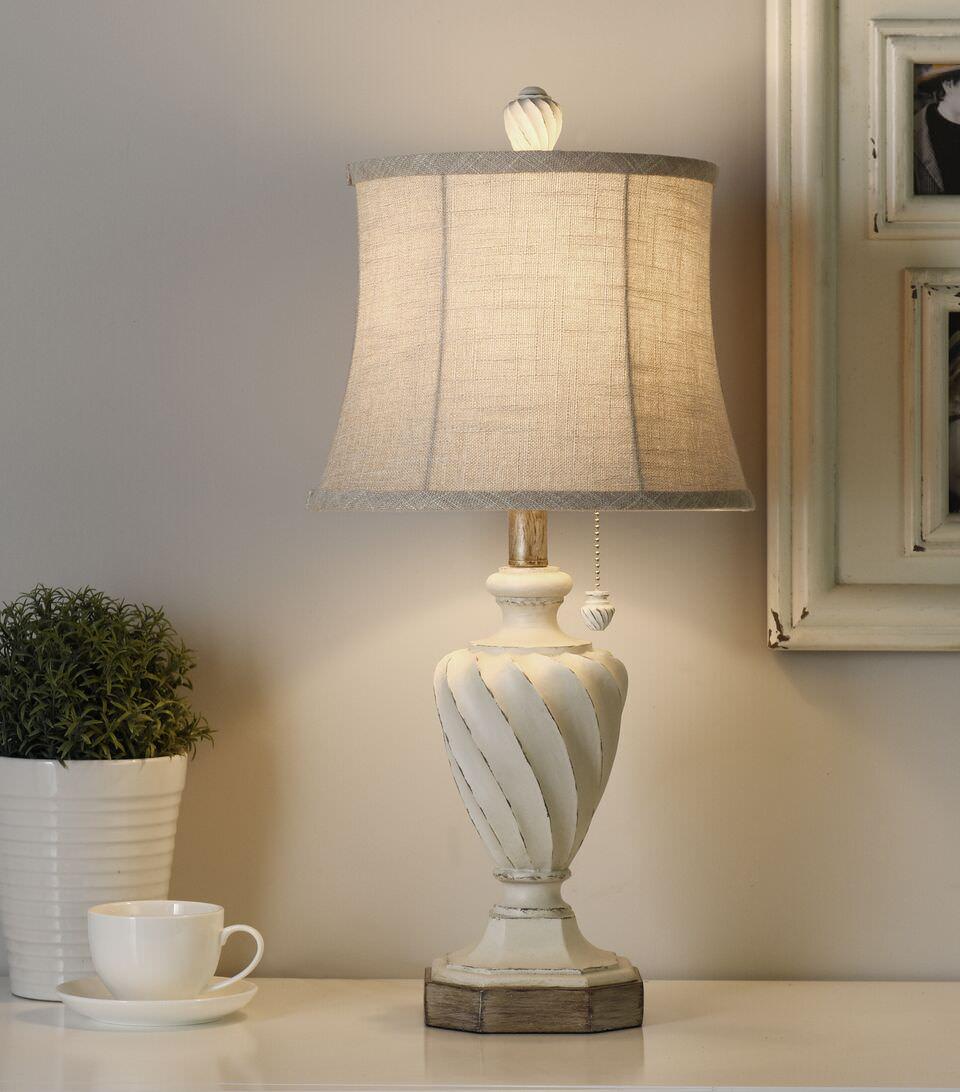 Cameron Table Lamp  Distressed Cream Grey With Gold Highlight  Cream