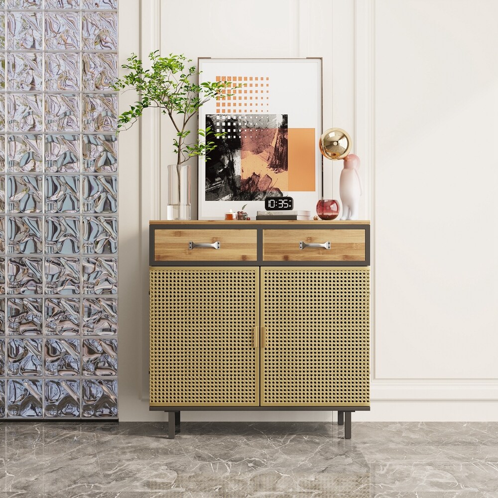 31.5'' Wide 2 Drawer Sideboard Modern Furniture Decor Made with Iron + Carbonized Bamboo Gold