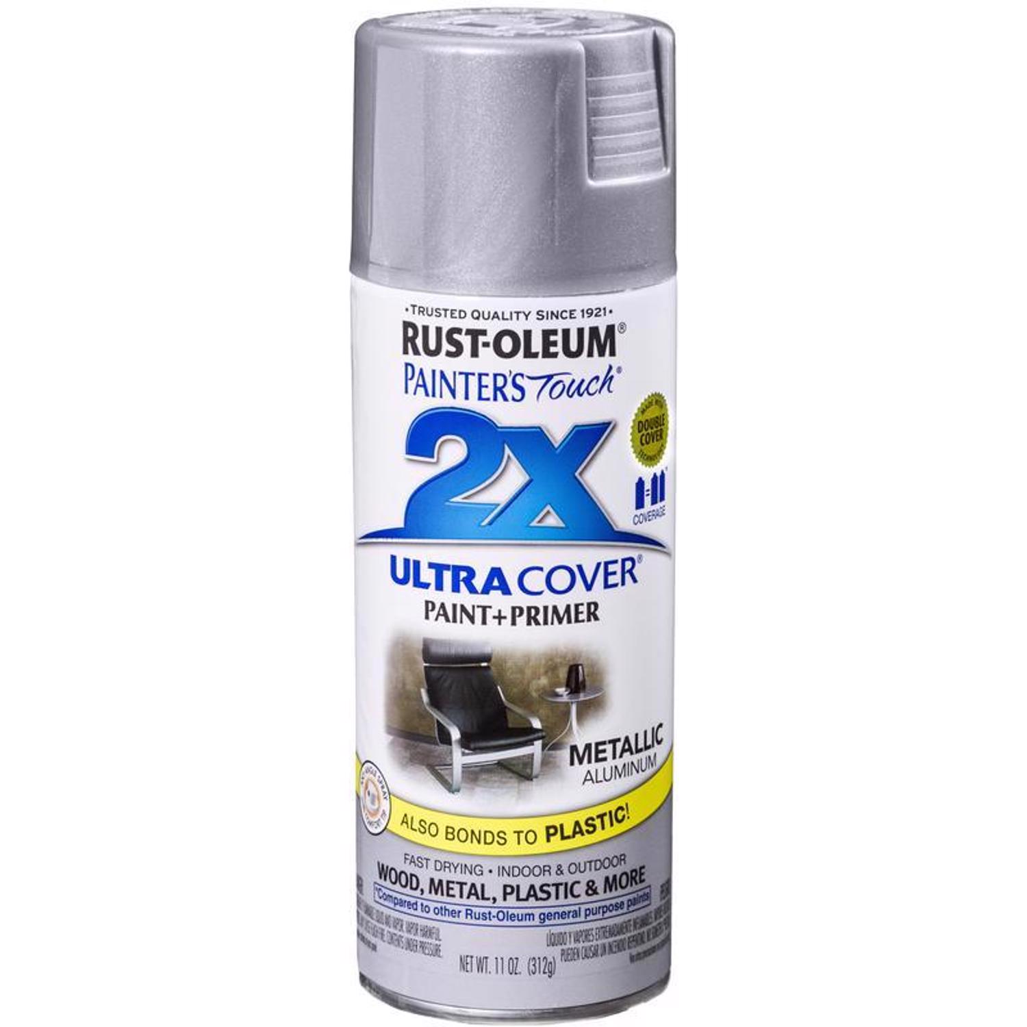 Rust-Oleum Painter\u0027s Touch 2X Ultra Cover Metallic Aluminium Paint+Primer Spray Paint 12 oz