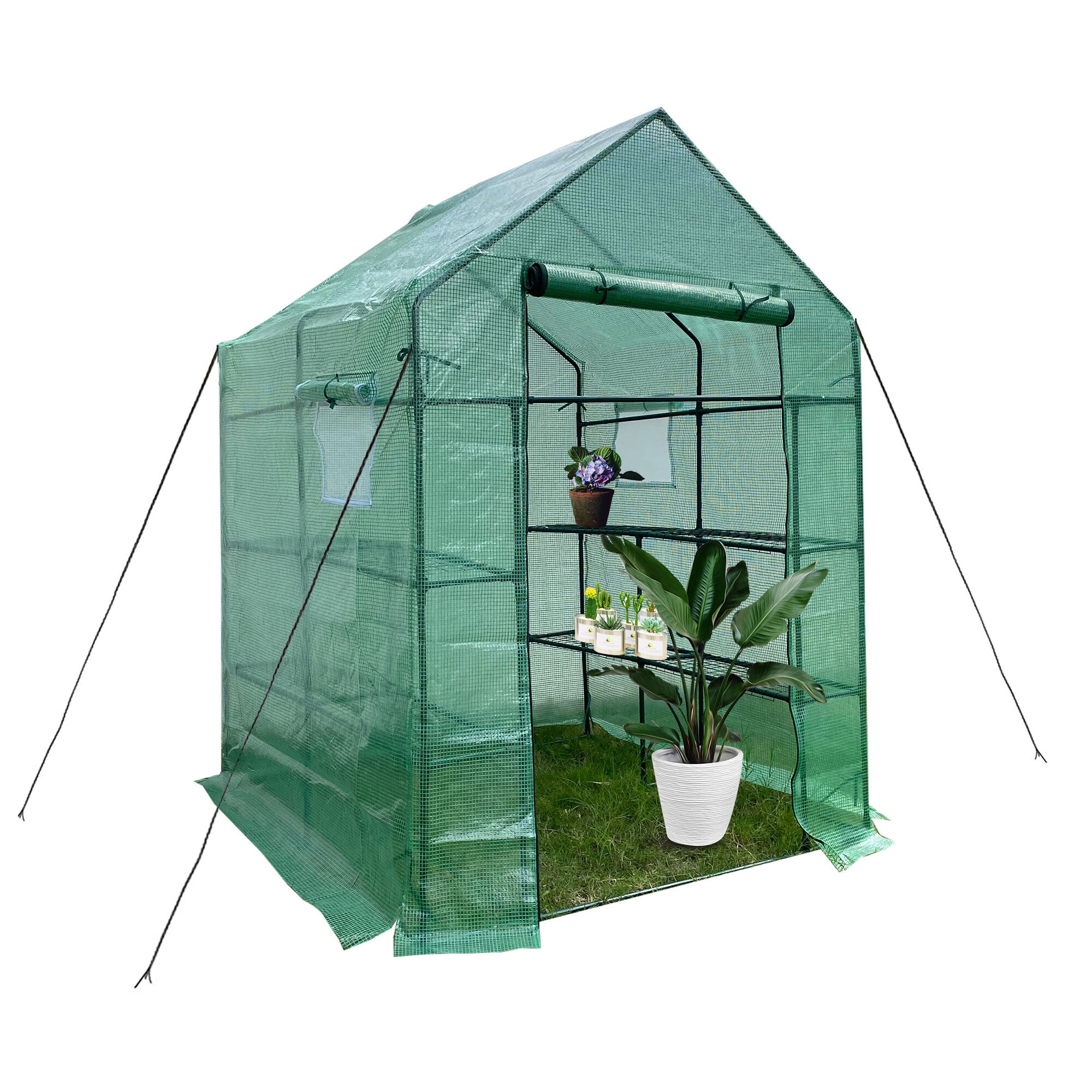 MASBEKTE 56"x 56"x 76" - 2 Tier 8 Shelves Portable Mini Walk-In Greenhouse Indoor Outdoor Plant Garden Greenhouse