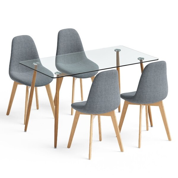 4Pcs Modern Dining Chair Set with Wood Legs and Fabric Cushion Seat - 20