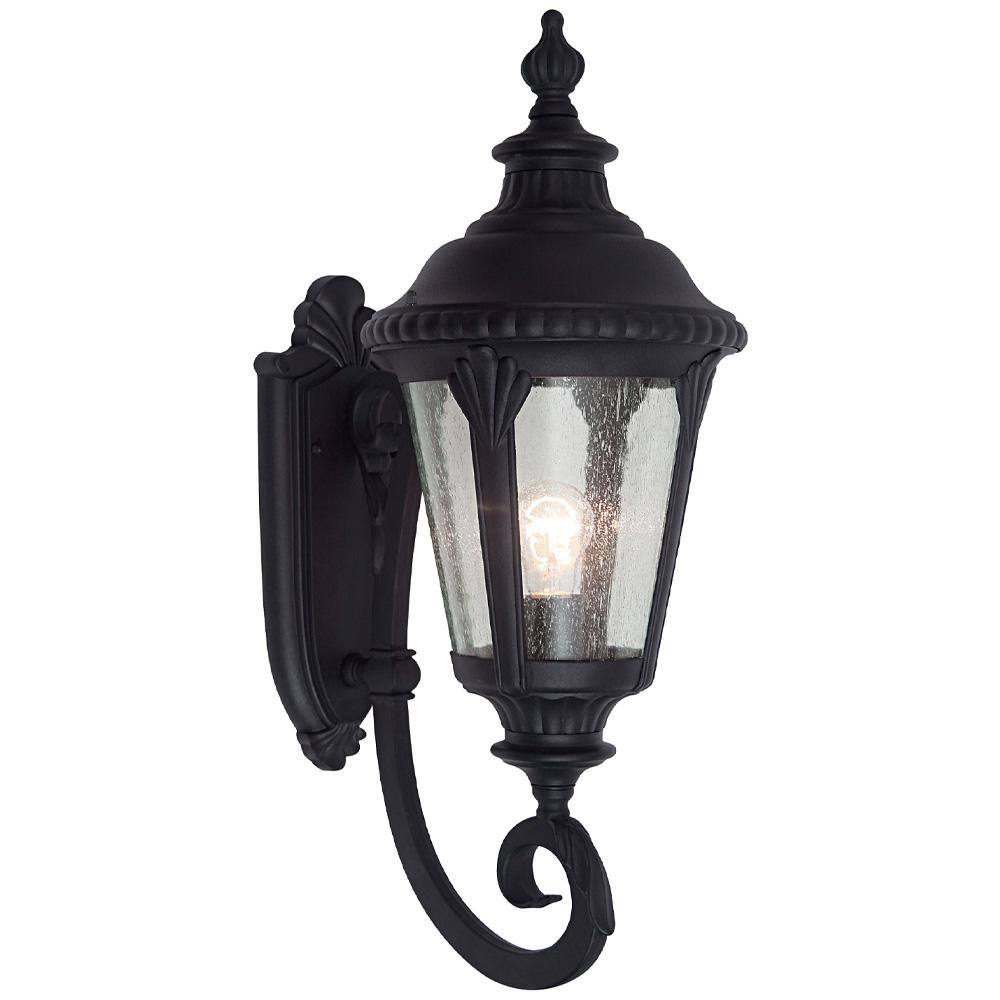 Bel Air Lighting Commons 1-Light Black Coach Outdoor Wall Light Fixture with Seeded Glass 5040 BK