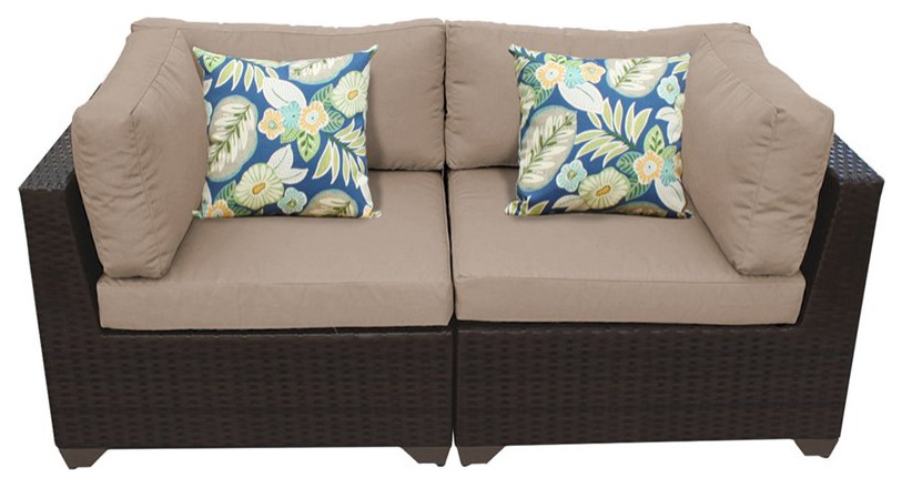 Afuera Living Outdoor Wicker Patio Loveseat in Tan   Tropical   Outdoor Loveseats   by Homesquare  Houzz