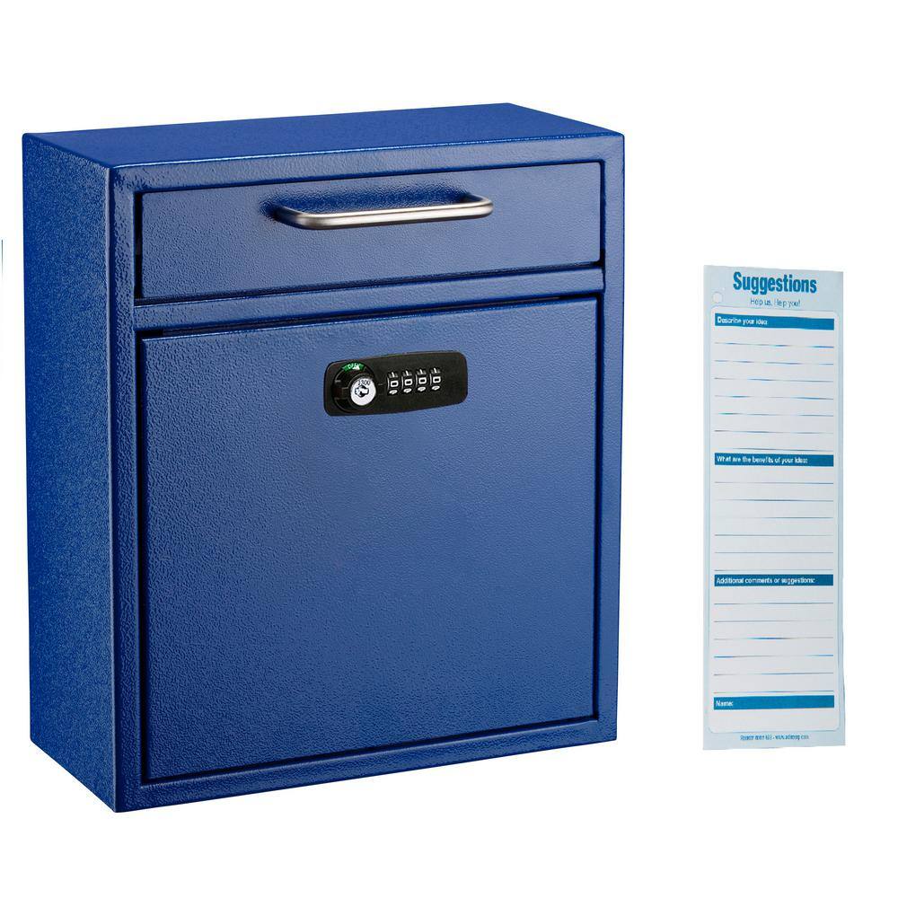 AdirOffice Medium Drop Box Wall Mounted Locking Mailbox with Key and Combination lock Blue 631-05-BLU-KC-PKG
