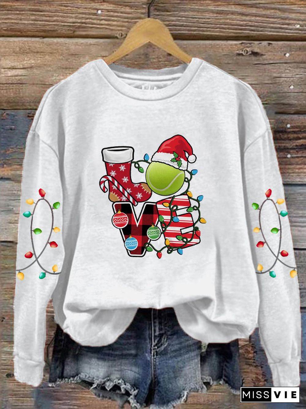 Women's Christmas Tennis Lovers Printed Casual Sweatshirts