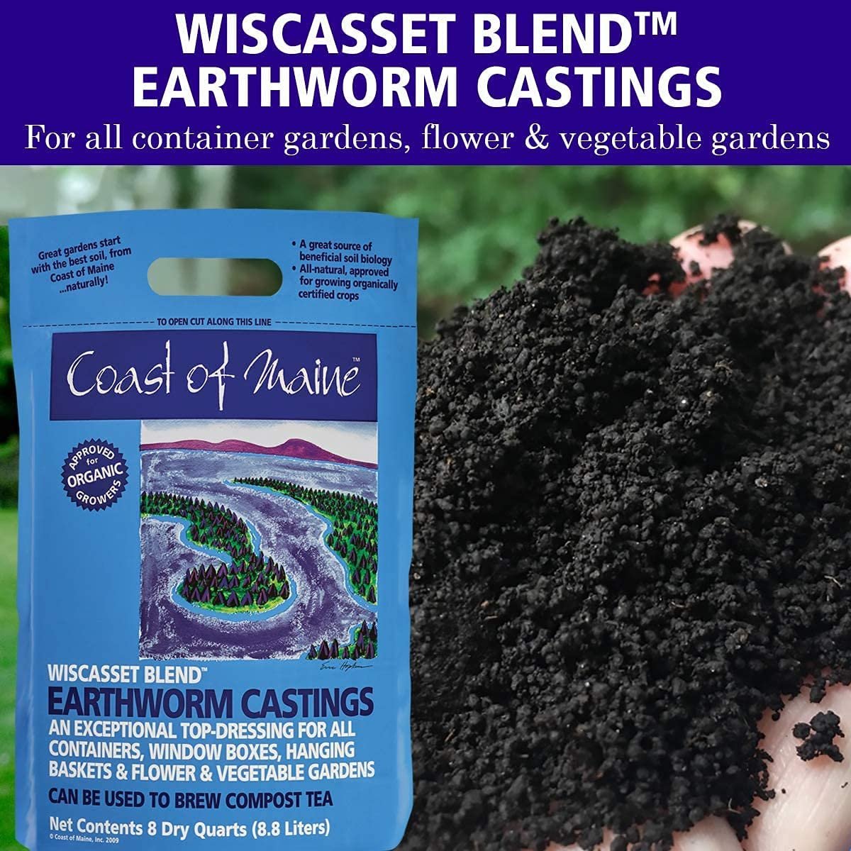 Coast of Maine OMRI Listed Wiscasset Blend Earthworm Castings Compost Potting Soil Blend for Container Gardens and Flower Pots, 8 Quart Bag 10 Pack