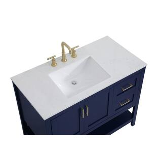 Timeless Home 42 in. W x 22 in. D x 34 in. H Single Bathroom Vanity in Blue with Calacatta Quartz TH32042Blue