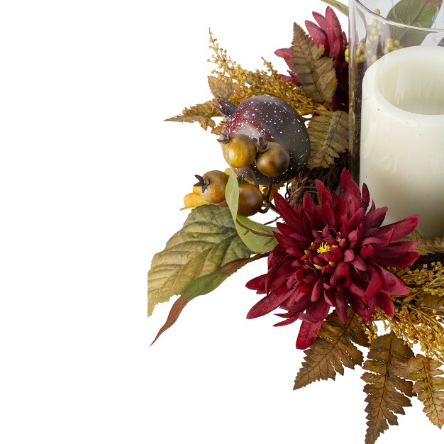 Mums With Pomegranate Fall Candle Holder Centerpiece