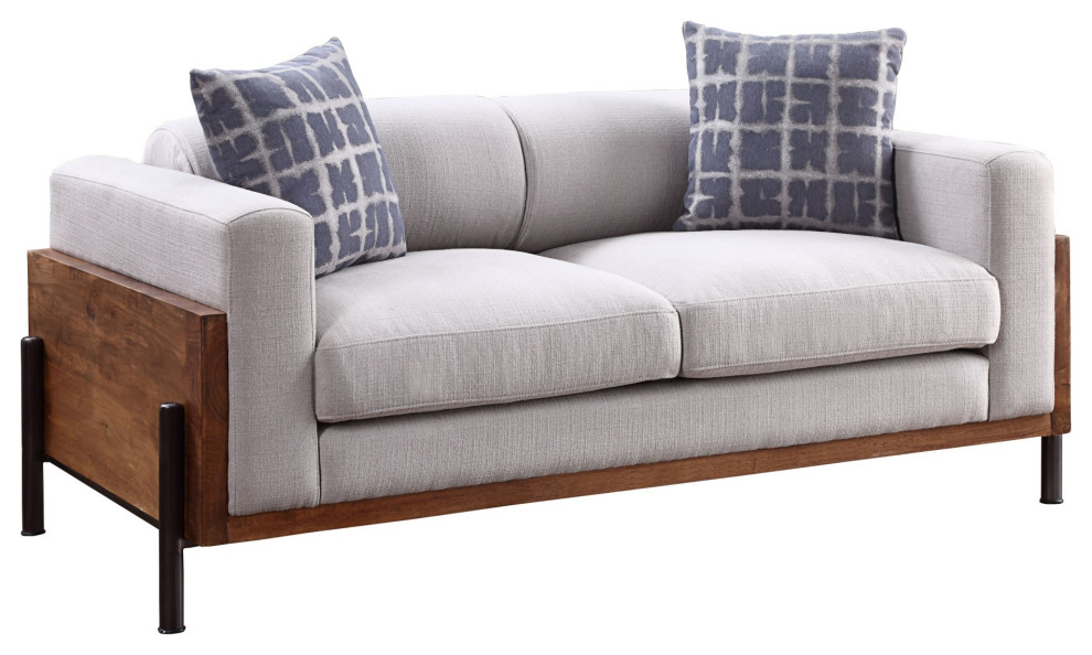 Ergode Loveseat With Pillows Fabric and Walnut   Industrial   Loveseats   by VirVentures  Houzz