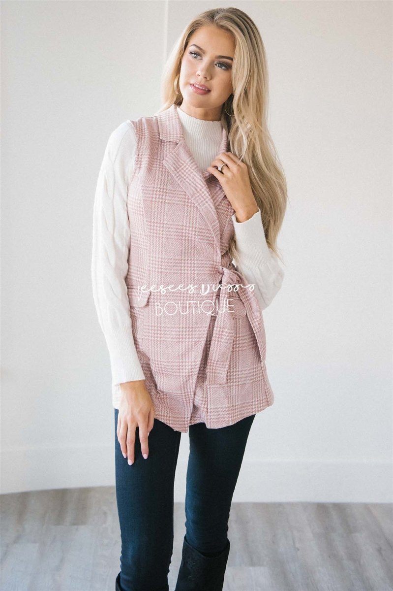 Pretty in Pink Plaid Self Tie Vest