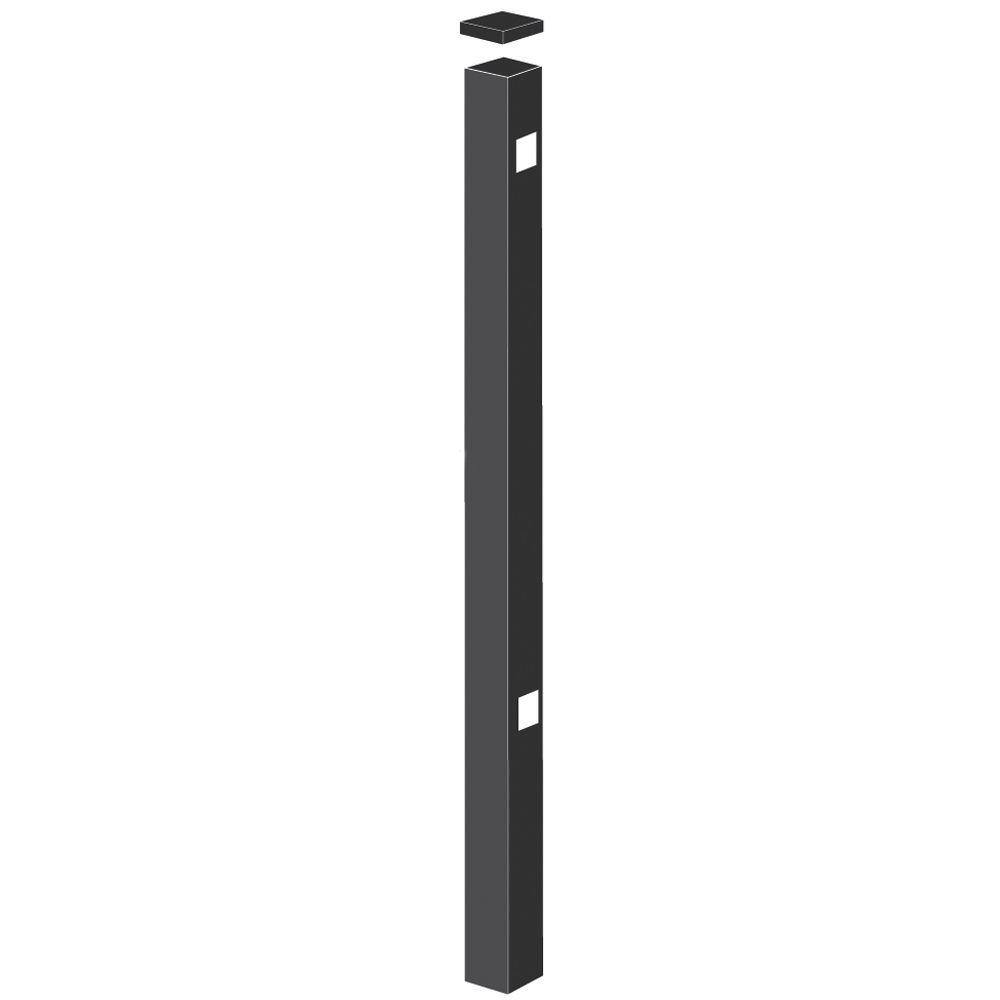 Barrette Outdoor Living CascadeBrunswick 2 in. x 2 in. x 4-78 ft. Black Standard-Duty Aluminum Fence End Post 73009100