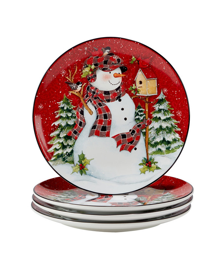 Certified International Christmas Lodge Snowman 4 Piece Dinner Plate Set