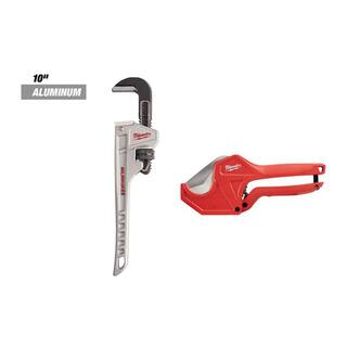 MW 10 in. Aluminum Pipe Wrench with 1-58 in. Ratcheting PVC and Tubing Cutter (2-Piece) 48-22-7210-48-22-4210