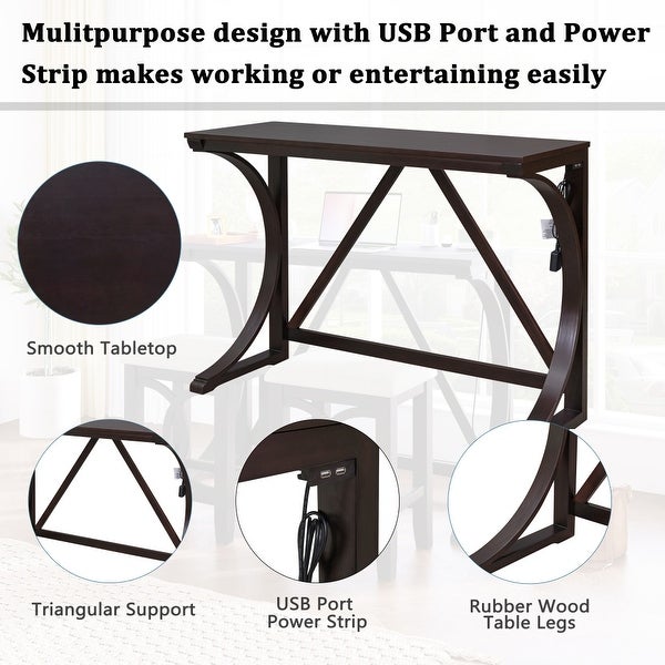 3-Piece Counter Height Dining Table Set with USB Port Espres