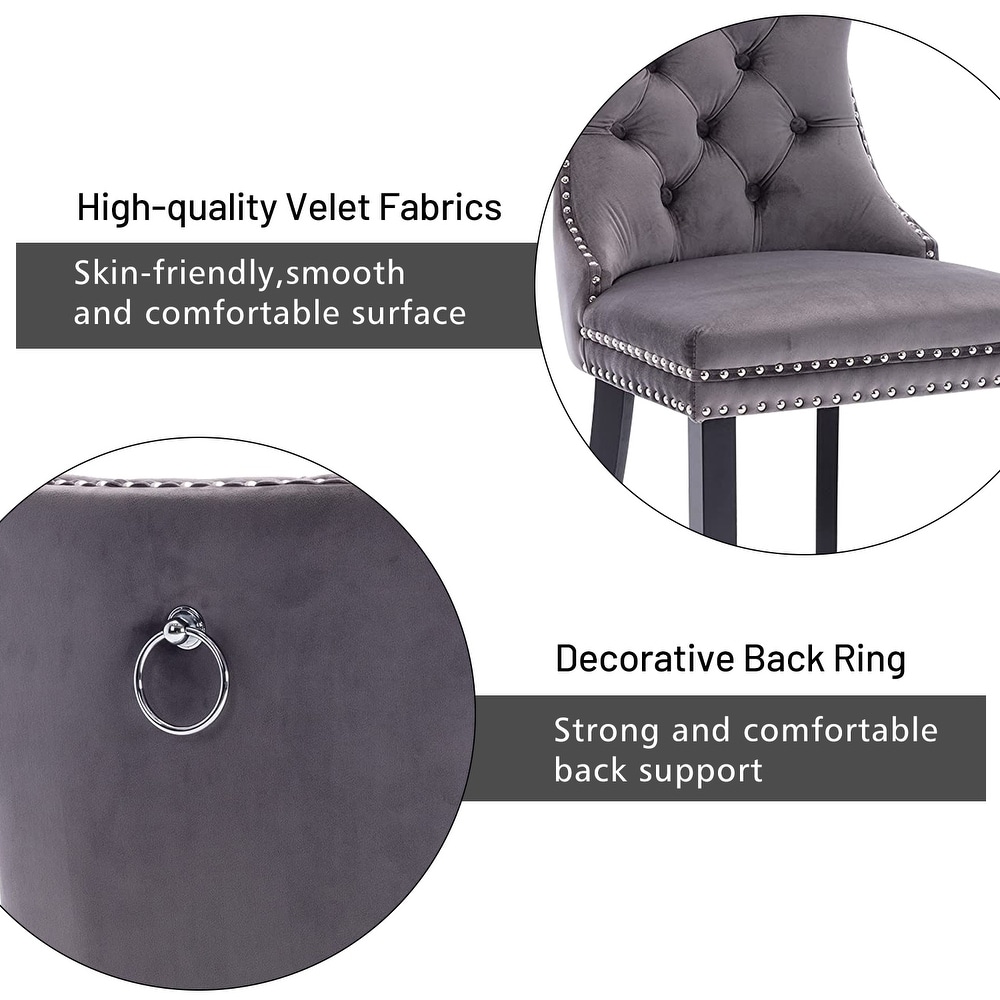 Set of 2 Velvet Dining Chairs Tufted Solid Wood Armless Chairs Accent Chair with Nailhead Trim and Back Ring Pull