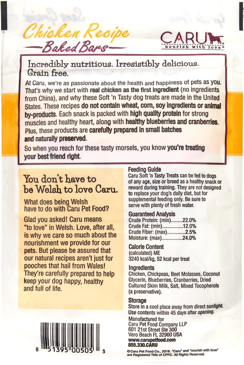 Caru Soft 'n Tasty Baked Bars Chicken Recipe Grain-Free Dog Treats