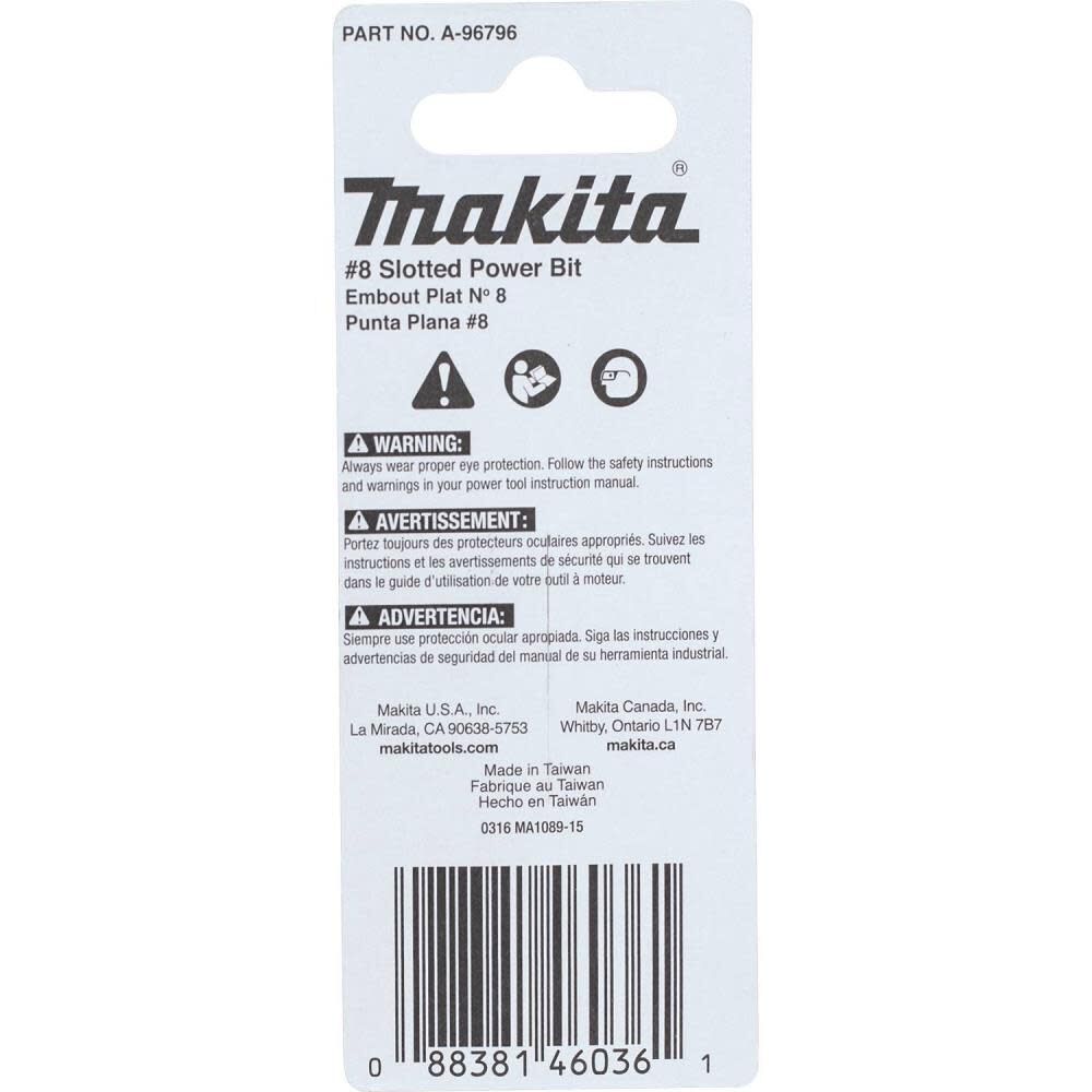 Makita Impact X #8 Slotted 2 Power Bit 2/pk A-96796 from Makita