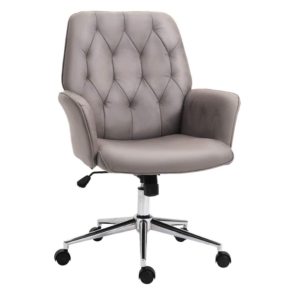 Vinsetto Light Grey, Modern Mid-Back Tufted Micro Fiber Home Office Desk Chair with Arms, Swivel Adjustable Task Chair 921-102V01