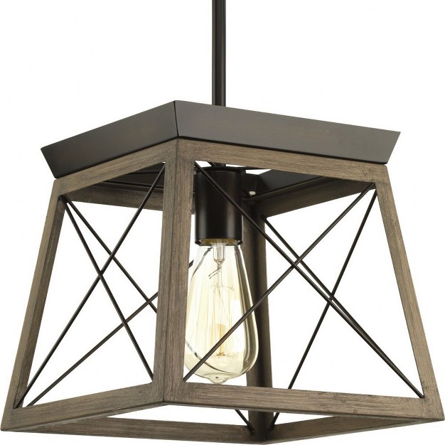 Progress Lighting Briarwood 1 light Mini pendant Steel Graphite Finish Faux painted Wood Enclosure