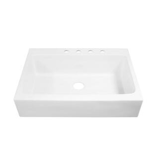 SINKOLOGY Josephine 34 in. 4-Hole Quick-Fit Drop-In Farmhouse Single Bowl Crisp White Fireclay Kitchen Sink SK450-34FC-4R