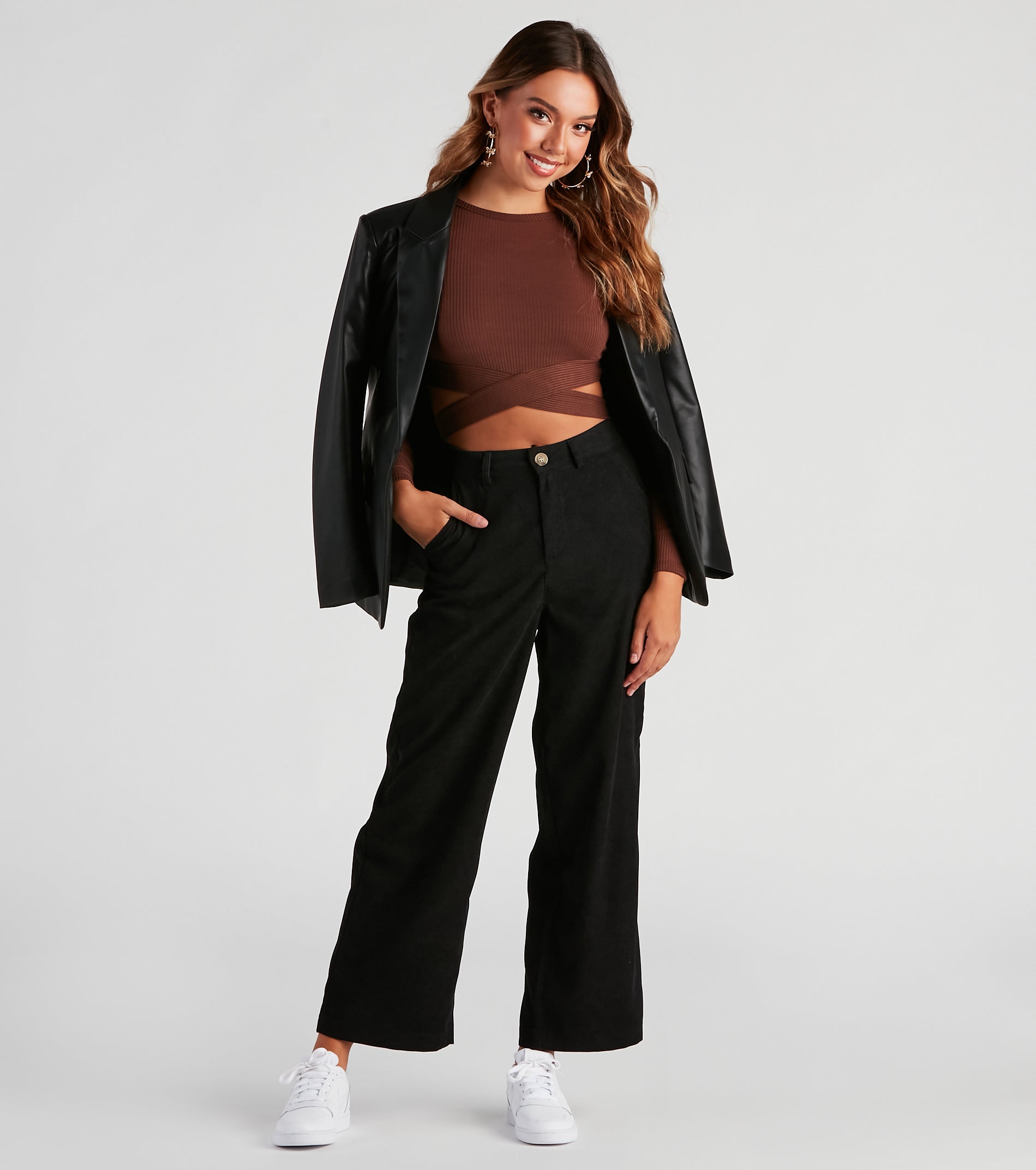 Trendy Tie-Back Long Sleeve Crop Top