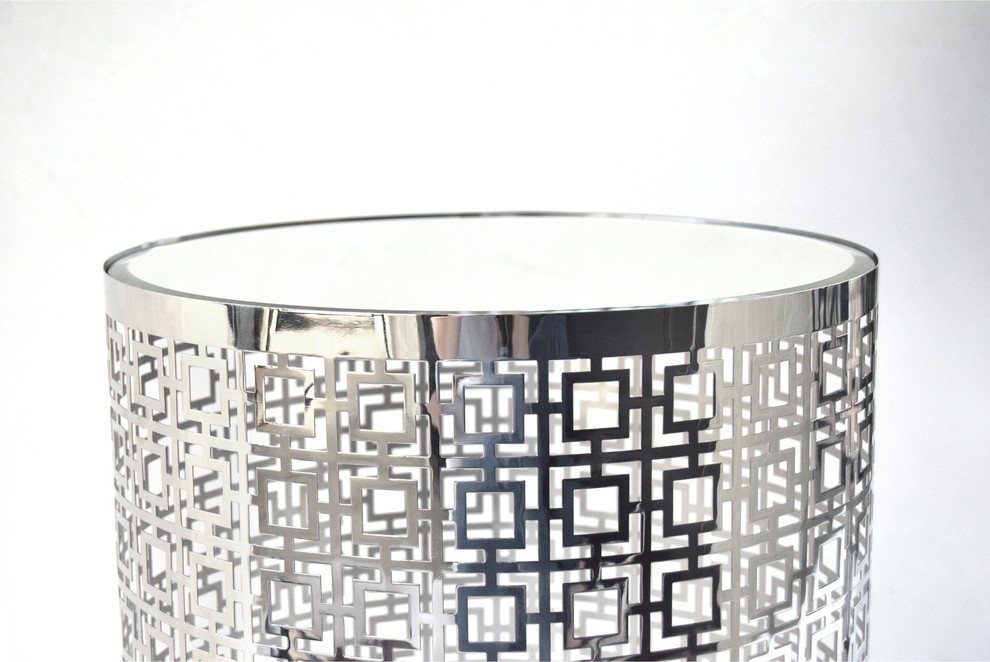 Round Aluminum Accent Table With Pierced Geometric Pattern In Nickel Finish   Contemporary   Side Tables And End Tables   by Prima Design Source  Houzz