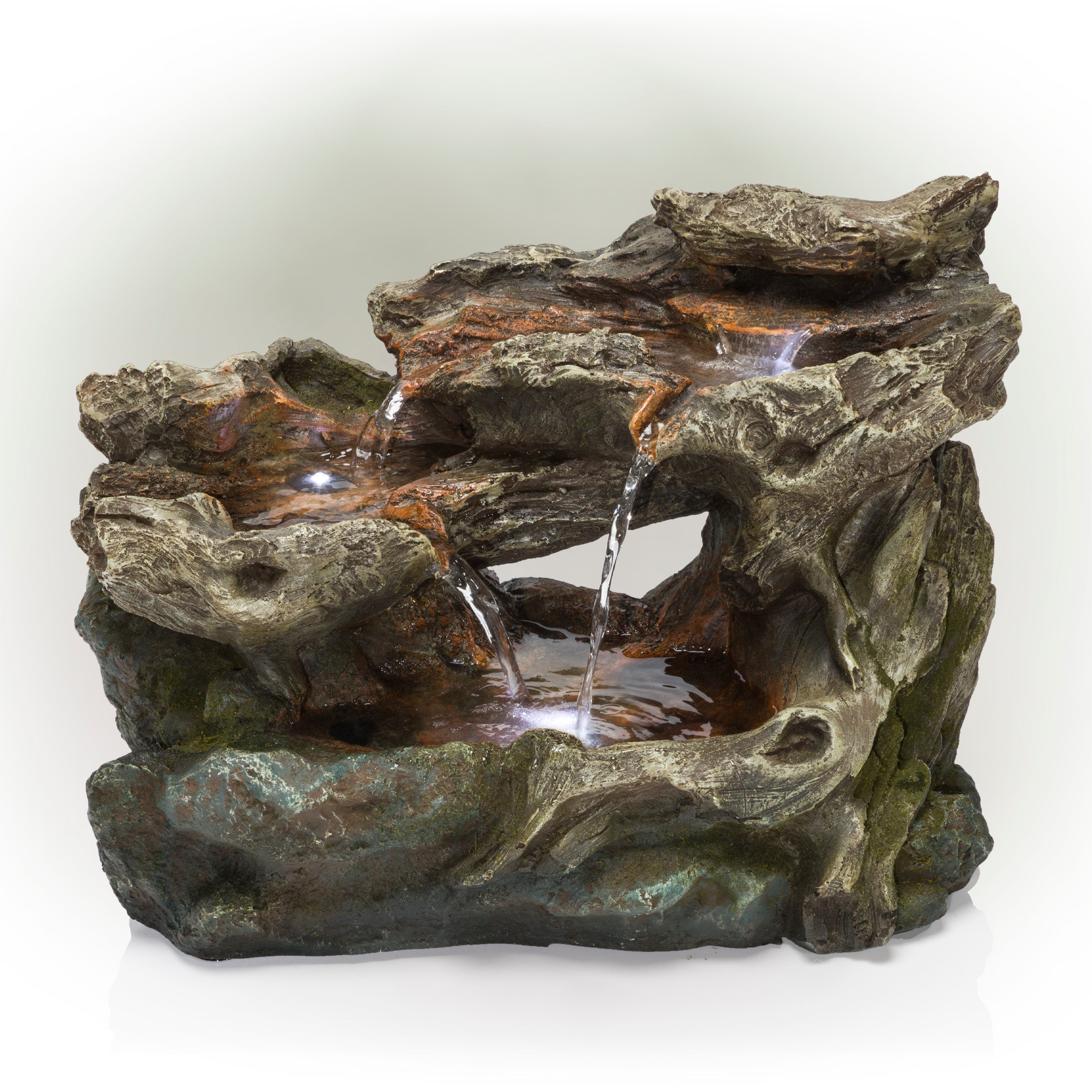 Alpine Corporation 3 Tier Rainforest Tabletop Fountain w/ LED Lights， 10 Inch Tall