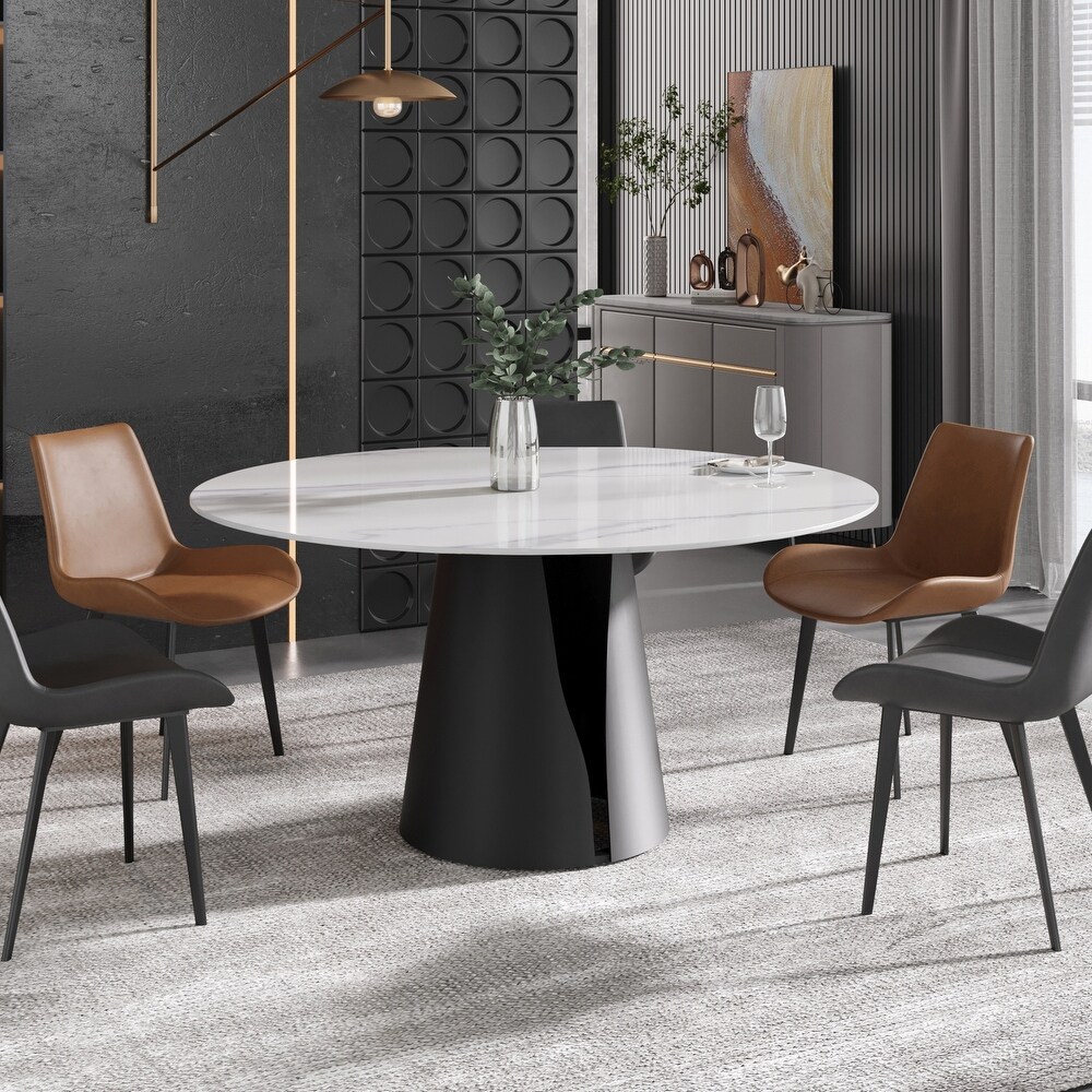 Modern Round Slate Kitchen Dining Table  Black Pedesta and Turntable    59.05 inch   N/A