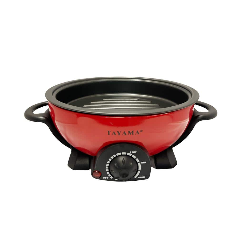 Tayama Shabu 3 qt. Red Electric Multi-Cooker with Stainless Steel Pot Grill TRMC-40RS