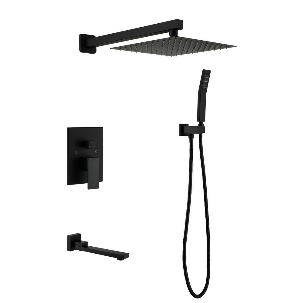 CASAINC 1-Handle 1-Spray Pattern 10 in. Wall Mount Shower Set Shower Head Tub and Shower Faucet Matte Black (Valve Included) DB-W93103H-10