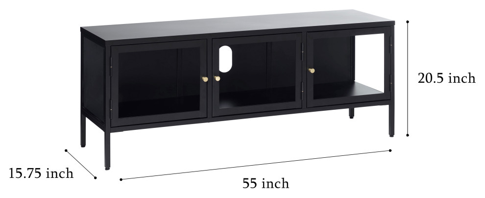 20.5H x 15.7W x 52D Black/ Gold TV Low Board Cabinet   Industrial   Entertainment Centers And Tv Stands   by IDEAZ International  LLC  Houzz