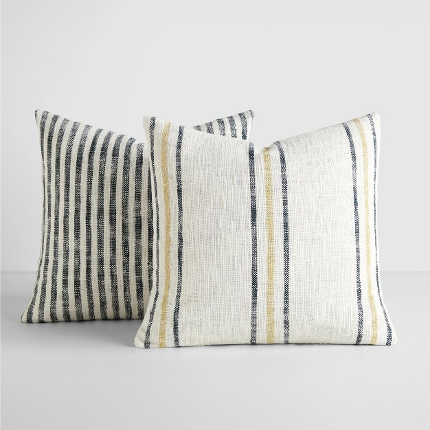 2 pack Yarn dyed Patterns Mustard Throw Pillows In Yarn dyed Framed Stripes Becky Cameron Mustard Yarn dyed Bengal Stripe Yarn dyed Framed Stripe