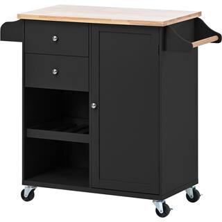 Nestfair Black Wood 42 in. Kitchen Island with Drawers and Spice Rack CWJ062B