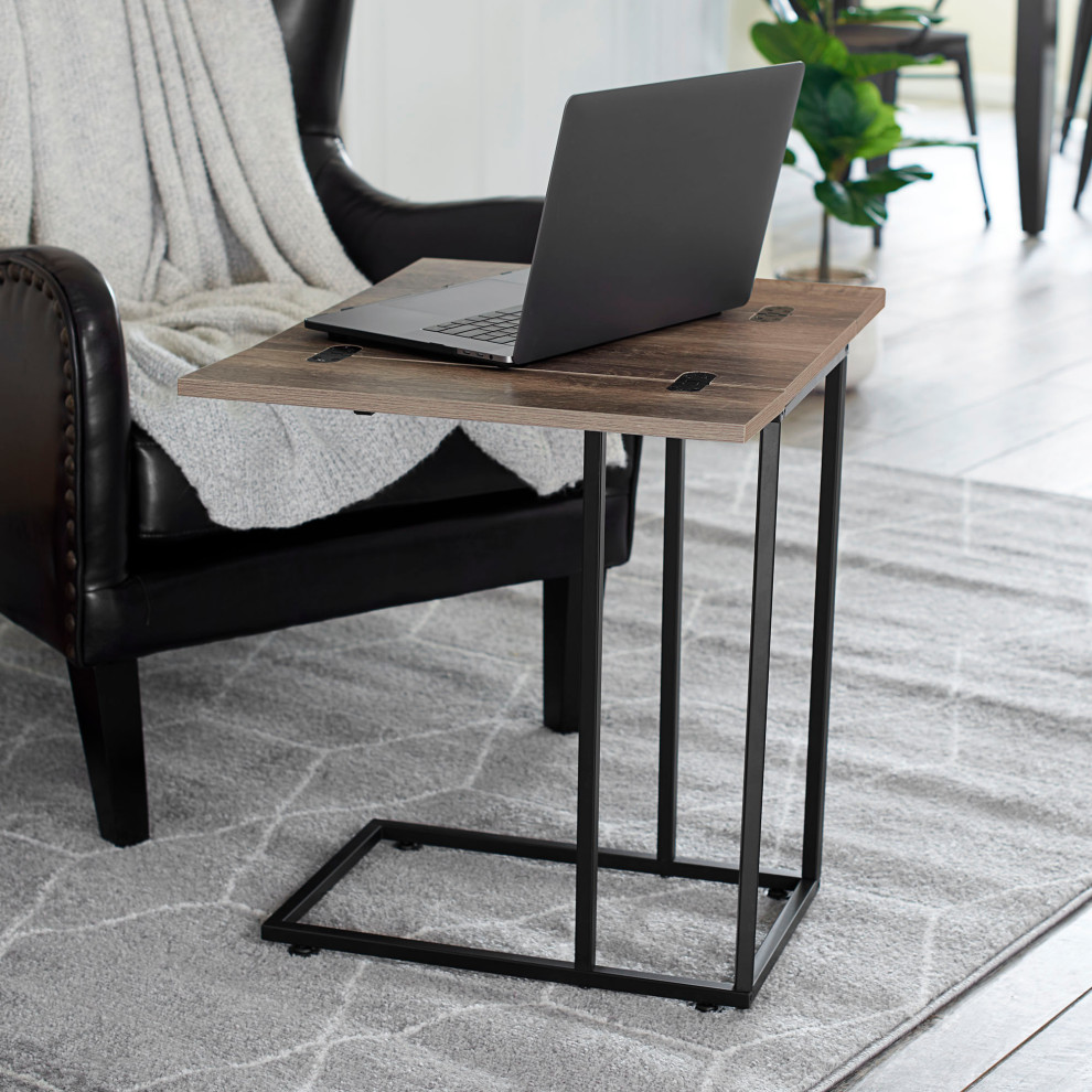 Extendable C Shaped for Accessiblity Side End Table Ashwood Rustic  Black Metal   Industrial   Side Tables And End Tables   by Household Essentials  Houzz